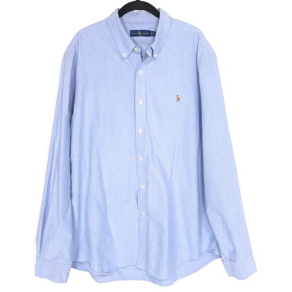 RALPH LAUREN Blue Oxford Button Down Shirt XXL 100% Cotton Classic Fit